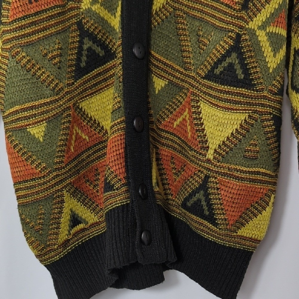 Vintage 80s Gitano Cardigan Sweater Black Orange Lime Green Martini Cosby Medium - Picture 7 of 16